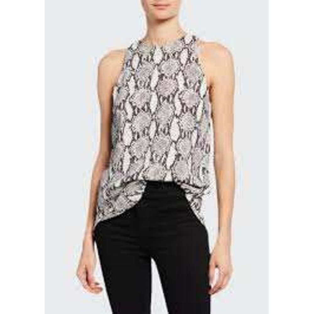 A.L.C. Snakeskin Print Sleeveless Halter Neck Top Grey White Size 6